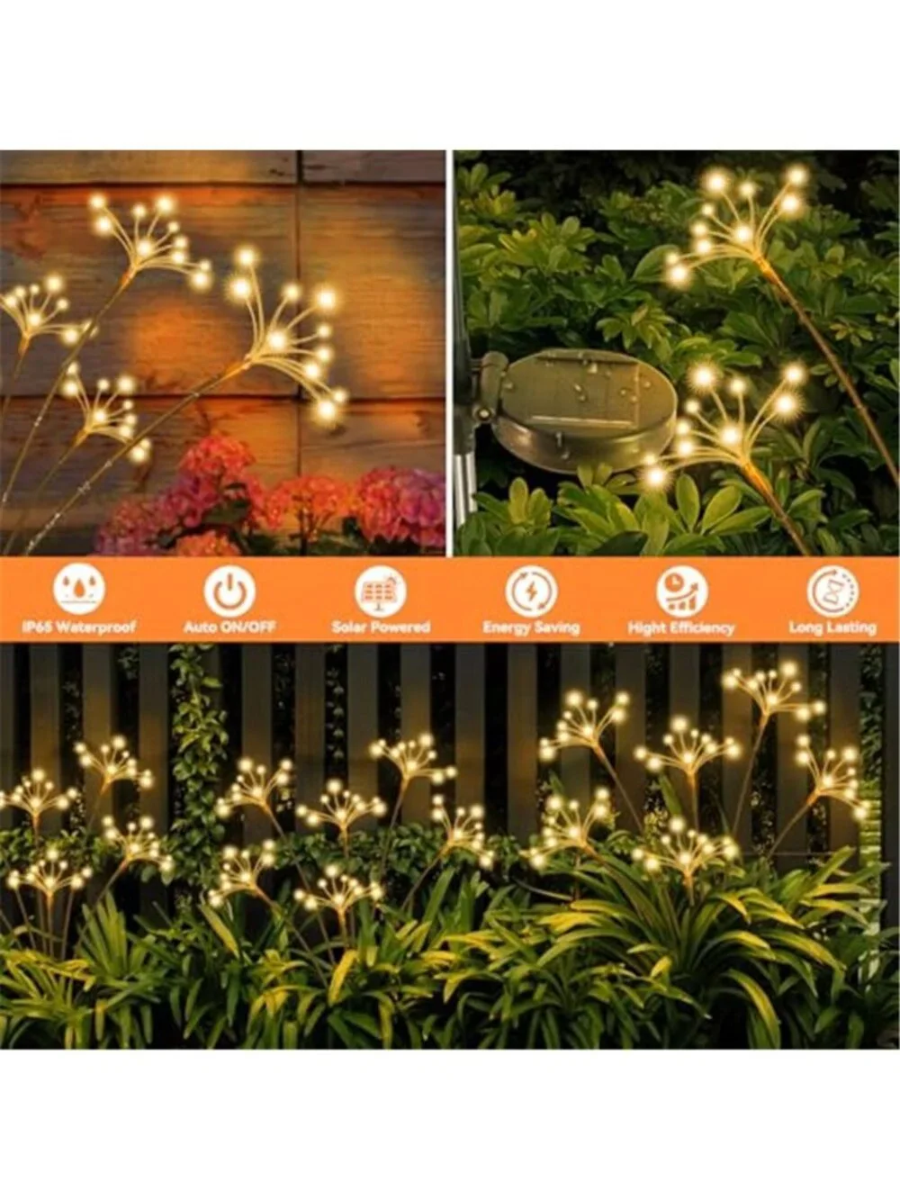 Solar Garden Light Outdoor Firework LED Copper Wire Swaying Waterproof Yard Deco